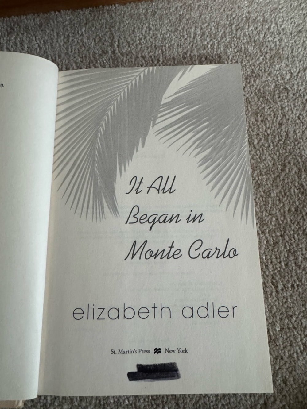 It All Began in Monte Carlo by elizabeth adler - Cream & Gray Title Page
